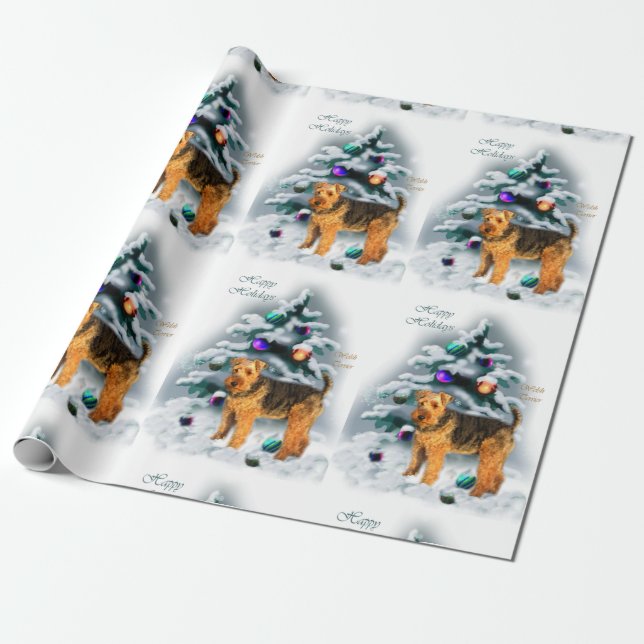 Welsh Terrier Christmas Wrapping Paper (Unrolled)