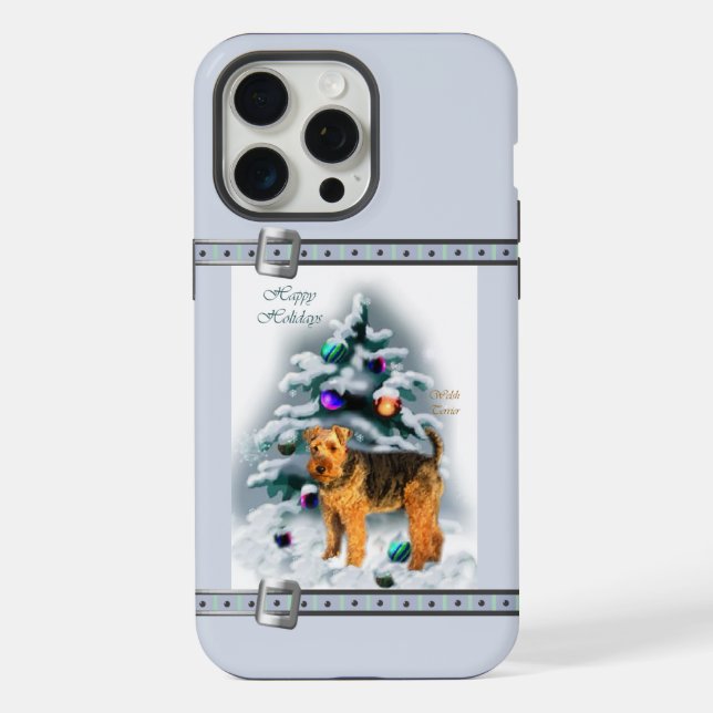 Welsh Terrier Cute Blue Christmas Holidays iPhone Case (Back)