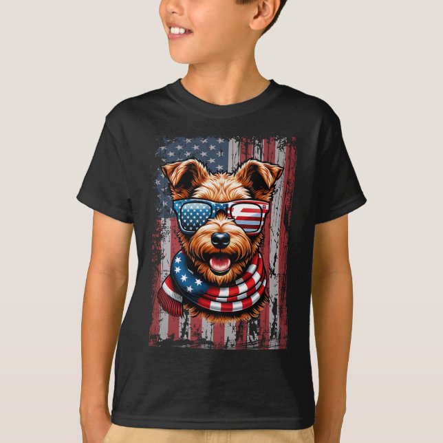 Welsh Terrier Dog Lover Us Flag 4th Of July Patrio T-Shirt (Front)