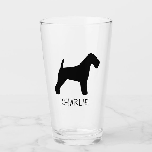 Welsh Terrier Dog Silhouette Welshie Personalised Glass (Front)