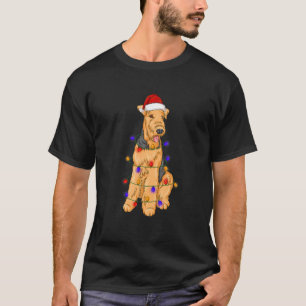 Welsh Terrier Dog Wearing Christmas Hat Lights T-Shirt