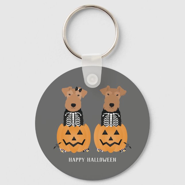 Welsh Terrier Halloween Skeleton Key Ring (Front)