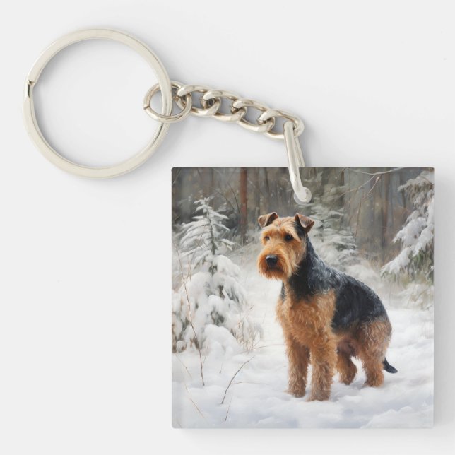 Welsh Terrier Let It Snow Christmas  Key Ring (Front)