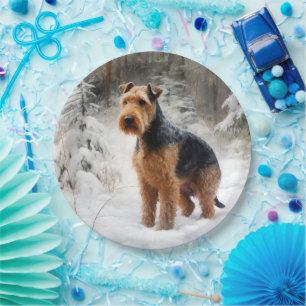 Welsh Terrier Let It Snow Christmas Paper Plate