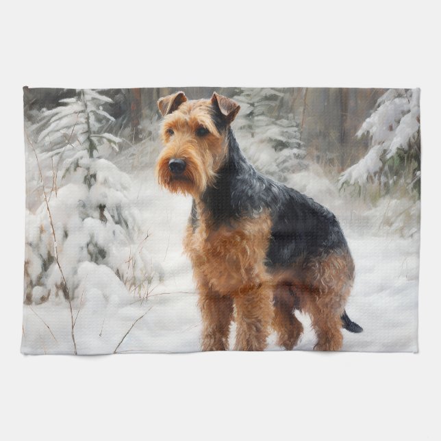 Welsh Terrier Let It Snow Christmas  Tea Towel (Horizontal)