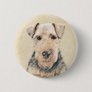 Welsh Terrier Painting - Cute Original Dog Art 6 Cm Round Badge