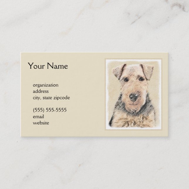 Welsh Terrier Painting - Cute Original Dog Art Business Card (Front)