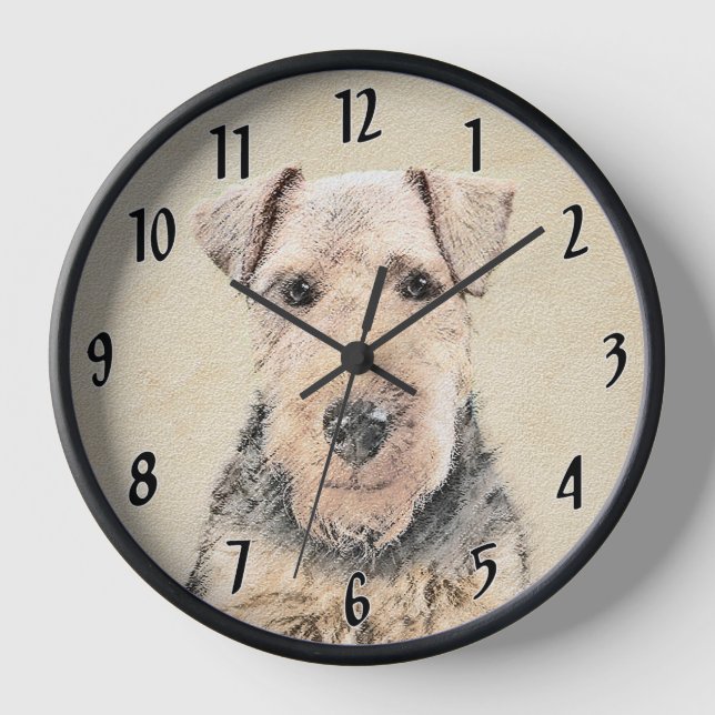 Welsh Terrier Painting - Cute Original Dog Art Clock (Front)