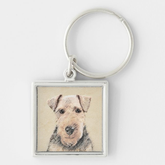 Welsh Terrier Painting - Cute Original Dog Art Key Ring (Front)