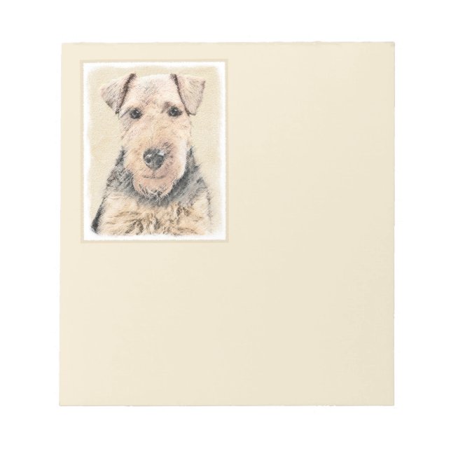 Welsh Terrier Painting - Cute Original Dog Art Notepad (Front)