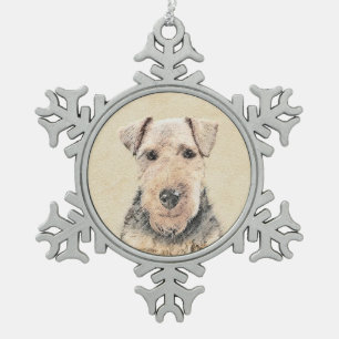 Welsh Terrier Painting - Cute Original Dog Art Snowflake Pewter Christmas Ornament