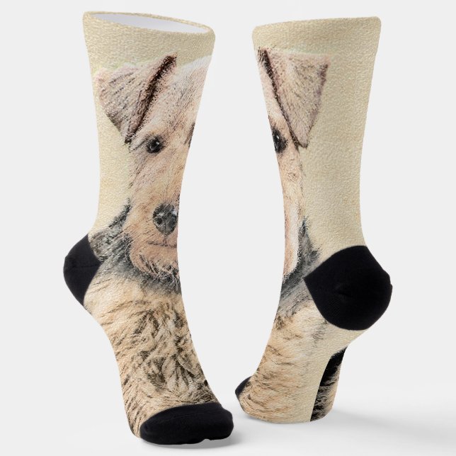 Welsh Terrier Painting - Cute Original Dog Art Socks (Angled)