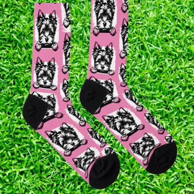 Welsh Terrier Pink Puppy Personalised Theme Socks (Show your love for Welsh Terriers with personalized pink puppy socks. Unique, comfortable,  )