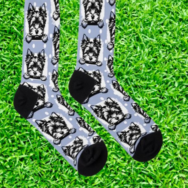Welsh Terrier Puppy Blue Dots Theme Socks (Show your love for Welsh Terriers with these cozy Blue Dots Theme Socks. Perfect for dog lovers )