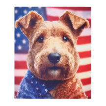 Welsh Terrier With American Flag And Bandanna