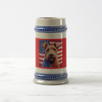 Welsh Terrier With American Flag And Bandanna Beer Stein