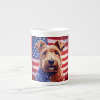 Welsh Terrier With American Flag And Bandanna Bone China Mug