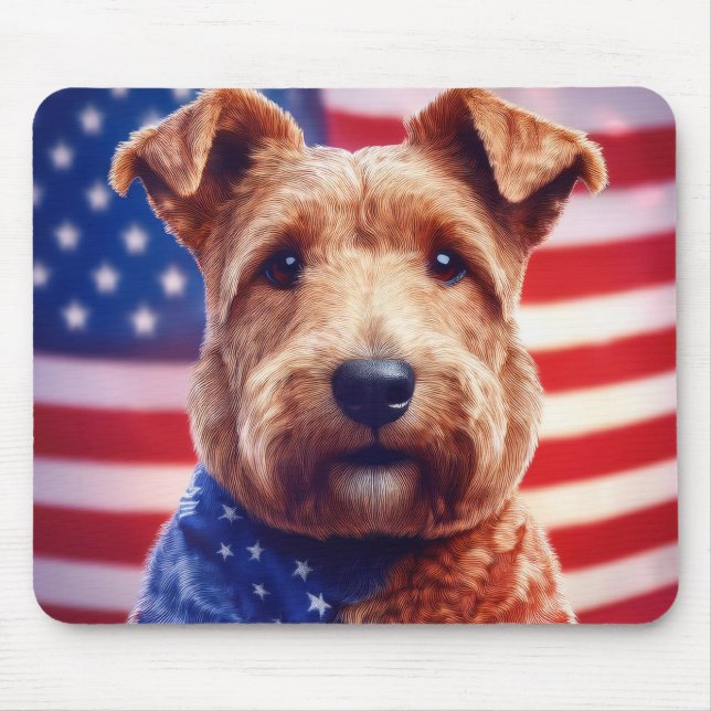 Welsh Terrier With American Flag And Bandanna Mouse Pad (Front)