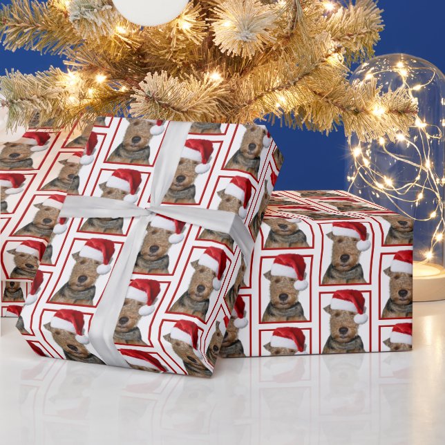 Welsh Terrier with Santa Claus Hat Wrapping Paper (Holidays)