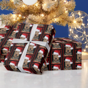 Welsh Terrier with Santa Claus Hat   Wrapping Paper