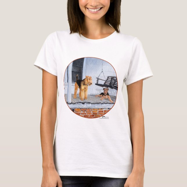 Welsh Terriers on the Porch T-Shirt (Front)