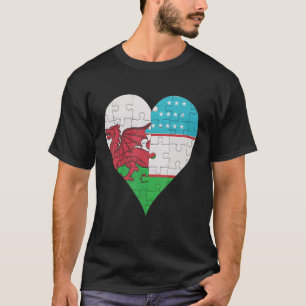 Welsh Uzbekistani Flag Heart T-Shirt
