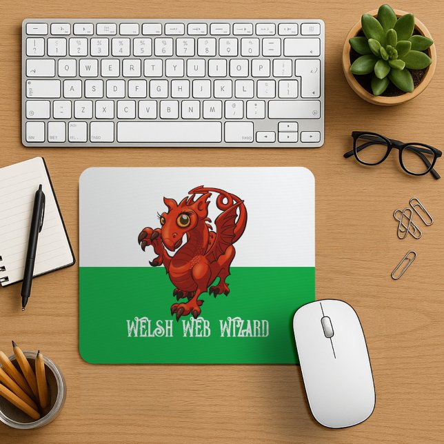 Welsh Web Wizard Red Dragon Wales Cartoon Mouse Pad (Creator Uploaded)