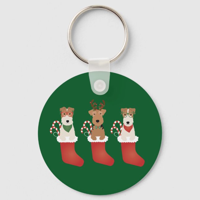 Welsh Wire Fox Terrier Dogs Christmas Key Ring (Front)