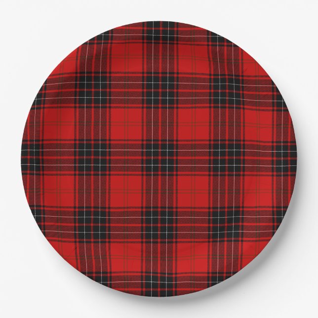 Wemyss tartan red black plaid paper plate (Front)