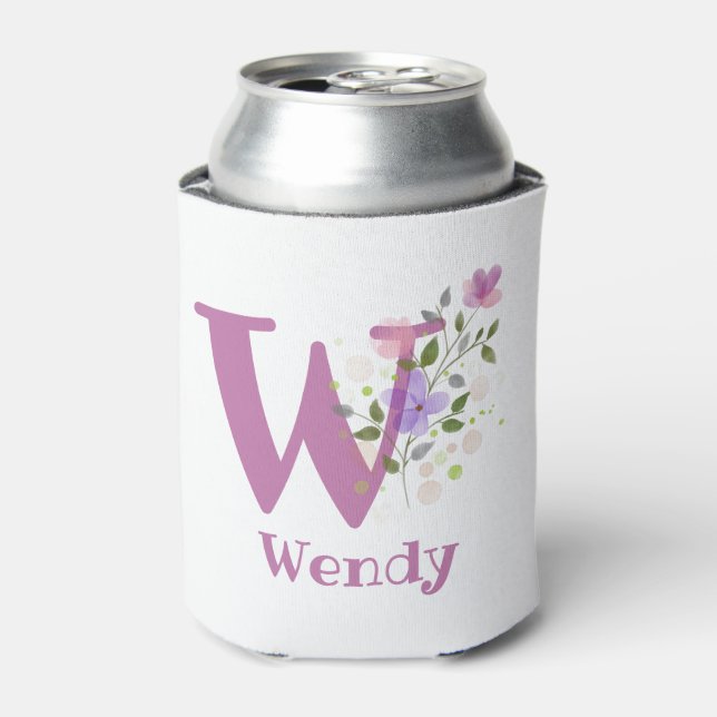 Wendy Name with a Floral Design Can Cooler (Can Front)