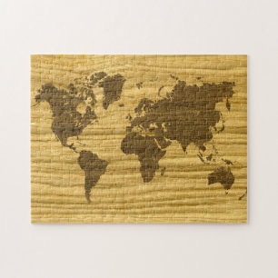 Wenge and Rift Oak World Map Jigsaw Puzzle