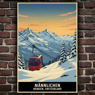 Wengen, Switzerland: 1960s Vintage Travel Poster