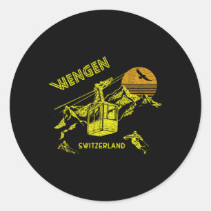 Wengen Switzerland Retro Skiing Tee Classic Round Sticker