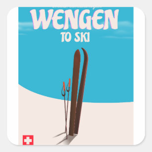 Wengen, Switzerland, Ski Poster Square Sticker
