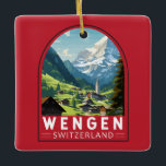 Wengen Switzerland Travel Art Vintage Ceramic Ornament<br><div class="desc">Wengen retro vector travel design. Wengen is a Swiss Alpine village in the Bernese Oberland region. It's known for its timber chalets and belle époque hotels.</div>
