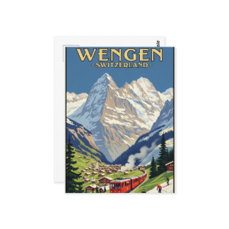 Wengen Switzerland Travel Art Vintage Postcard