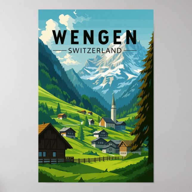 Wengen Switzerland Travel Art Vintage Poster (Front)