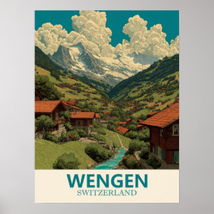 Wengen Switzerland Vintage Travel Poster