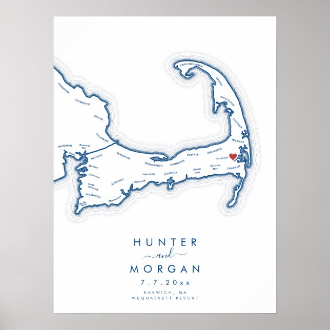 Wequassett Wedding Cape Cod Navy Guest Book Poster (Front)