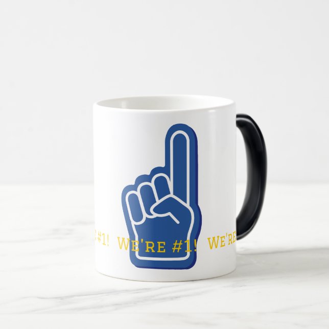 WE'RE #1 Sports Finger Blue Team Spirit Fans Fun Magic Mug (Front Right)