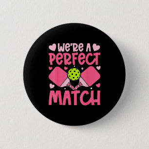 We're A Match Ckleball Couple Paddle Hearts Valent 6 Cm Round Badge