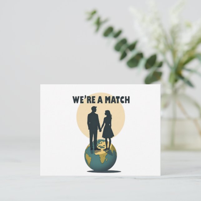 We're a Match: Romantic Globe-Trotting Couple  Postcard (Standing Front)