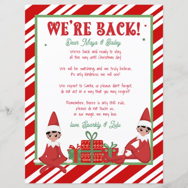 We're Back Christmas Elf Letter Personalised (Front)