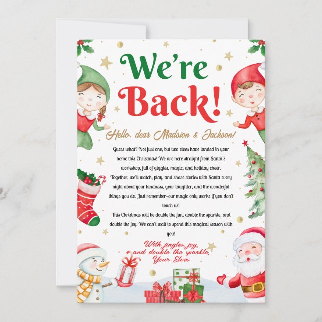 We're Back Elf Arrival Letter Elves Christmas Invitation (Front)