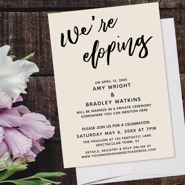 We're Eloping Modern Handwriting Typography Cream Invitation (Creator Uploaded)
