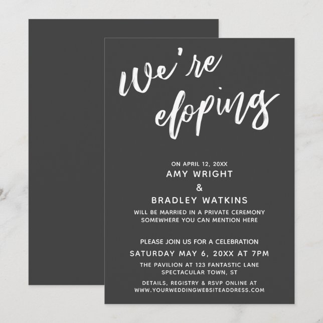 We're Eloping Simple Dark Grey Handwriting Script Invitation (Front/Back)