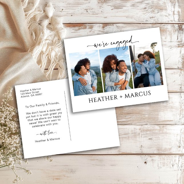 We're Engaged 3 Photo Script Postcard (Creator Uploaded)