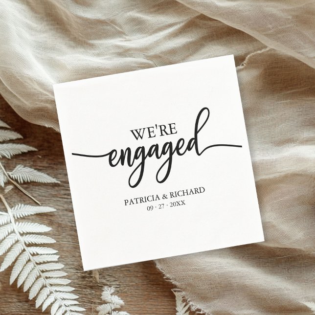 We're Engaged Black And White Engagement Party Napkin (Creator Uploaded)