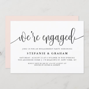 We're Engaged Black Calligraphy Engagement Party Invitation
