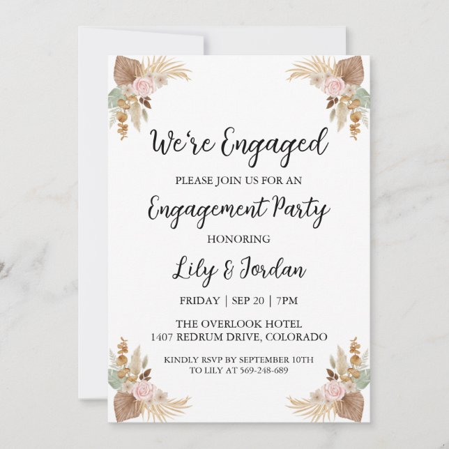 we're engaged boho engagement party invitations (Front)